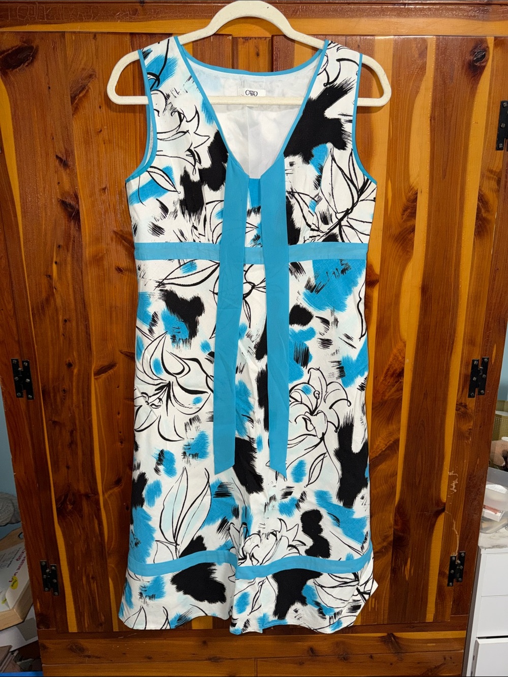 Cato Blue, Black & White Floral Sleeveless Dress